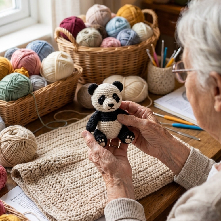 Crochet panda assembly detail